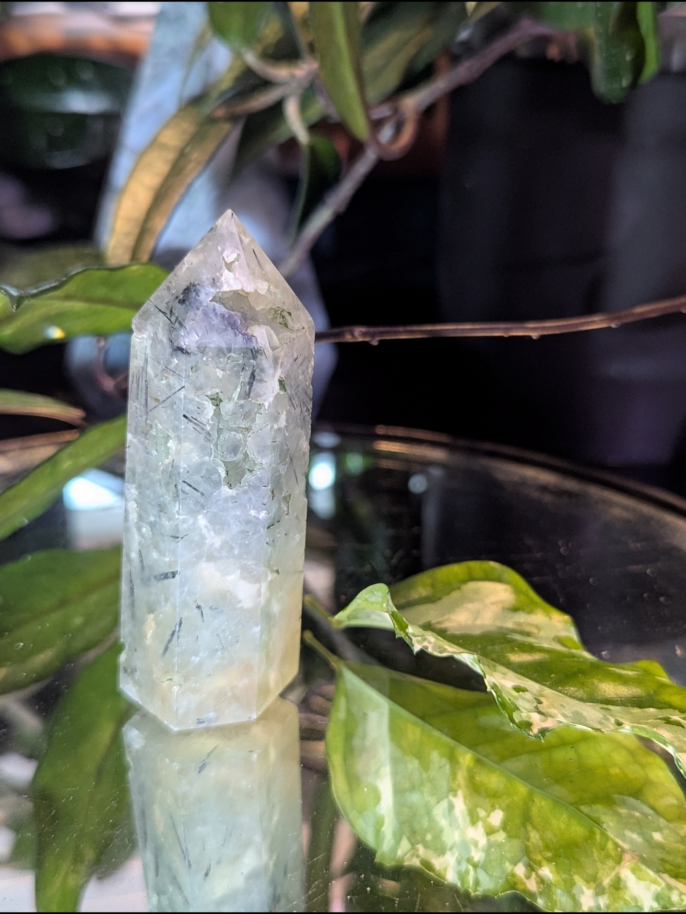 LAST CALL Green Prehnite Tower w/ Epidote Inclusions - Picture 7 of 8